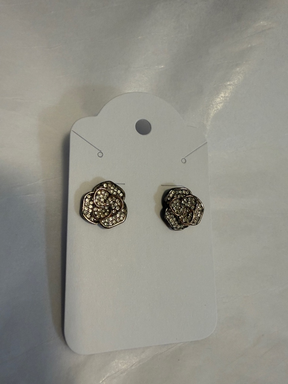 Crystal Pavé Flower Stud Earrings - Gold  Tone